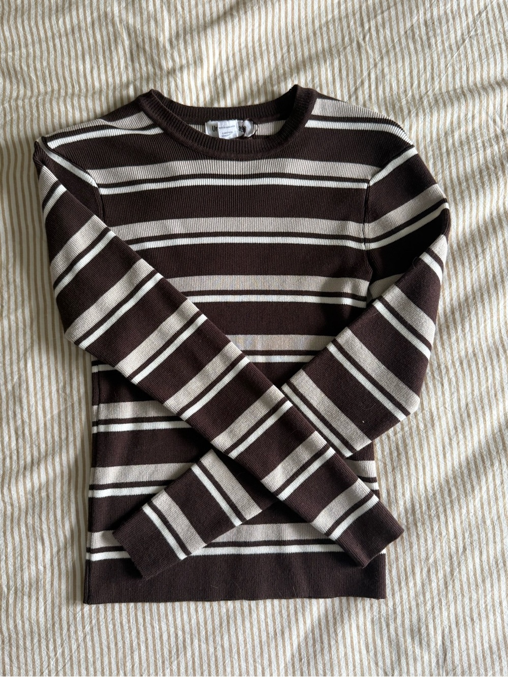 Striped Crewneck Sweater - Brown & Cream
